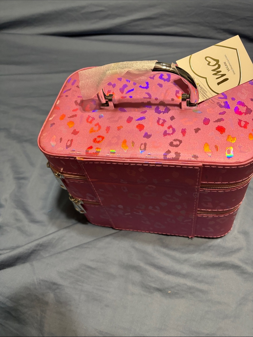 Imoshion Pink Holographic Leopard Makeup Case double size nwt - Picture 13 of 16